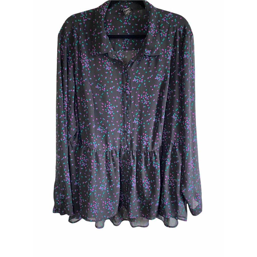 Torrid Black Blouse with Purple and Green Dots